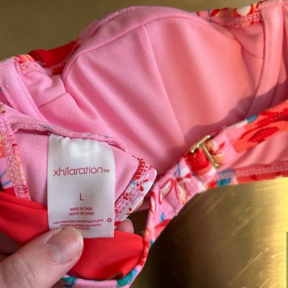 Xhilaration Red and Pink Floral Tie Strap Bikini Top (L) and Bottoms (S) - Picture 11 of 11